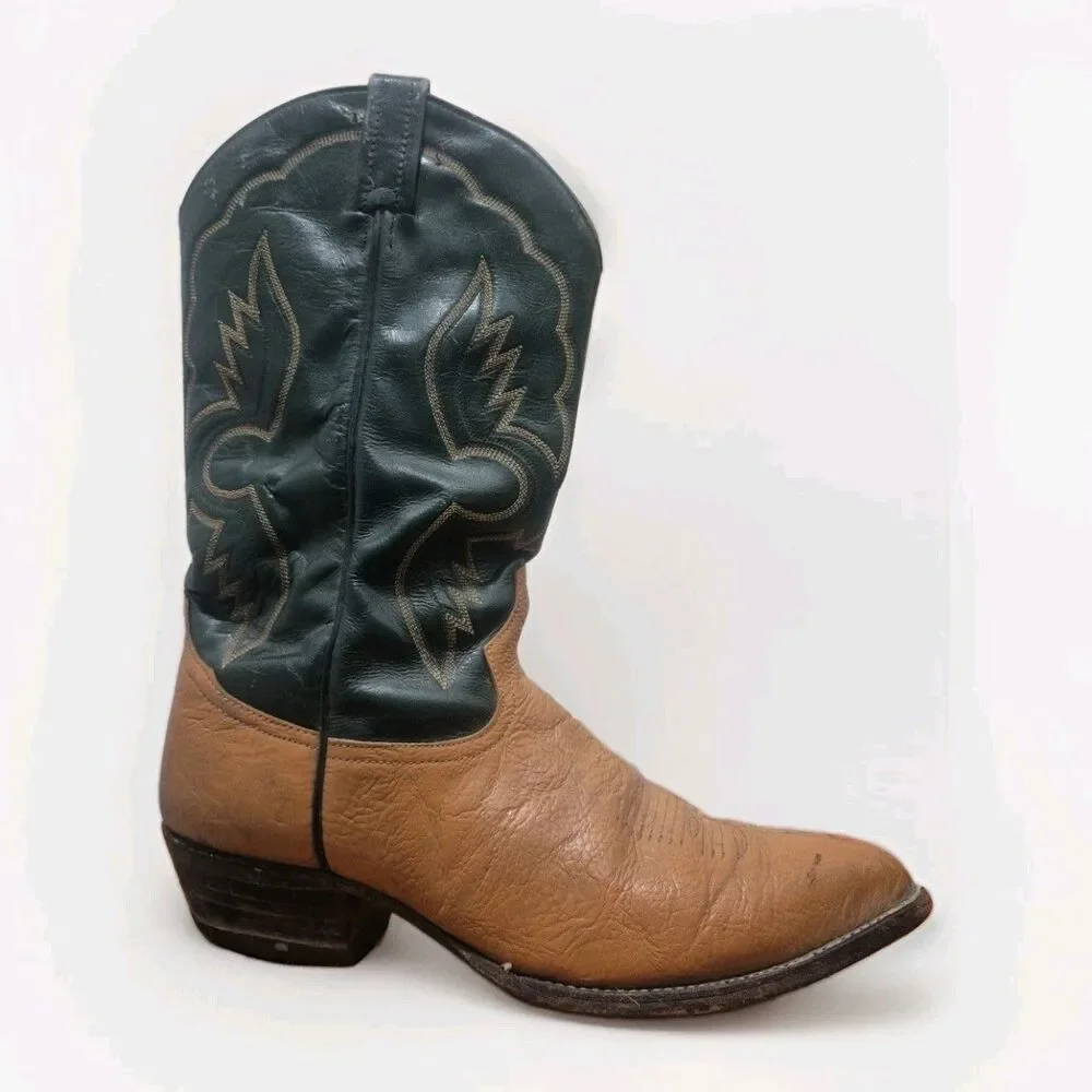 Vintage Tony Lama Two Tone Cowboy Boots Men's Size 11D Brown Western 7700